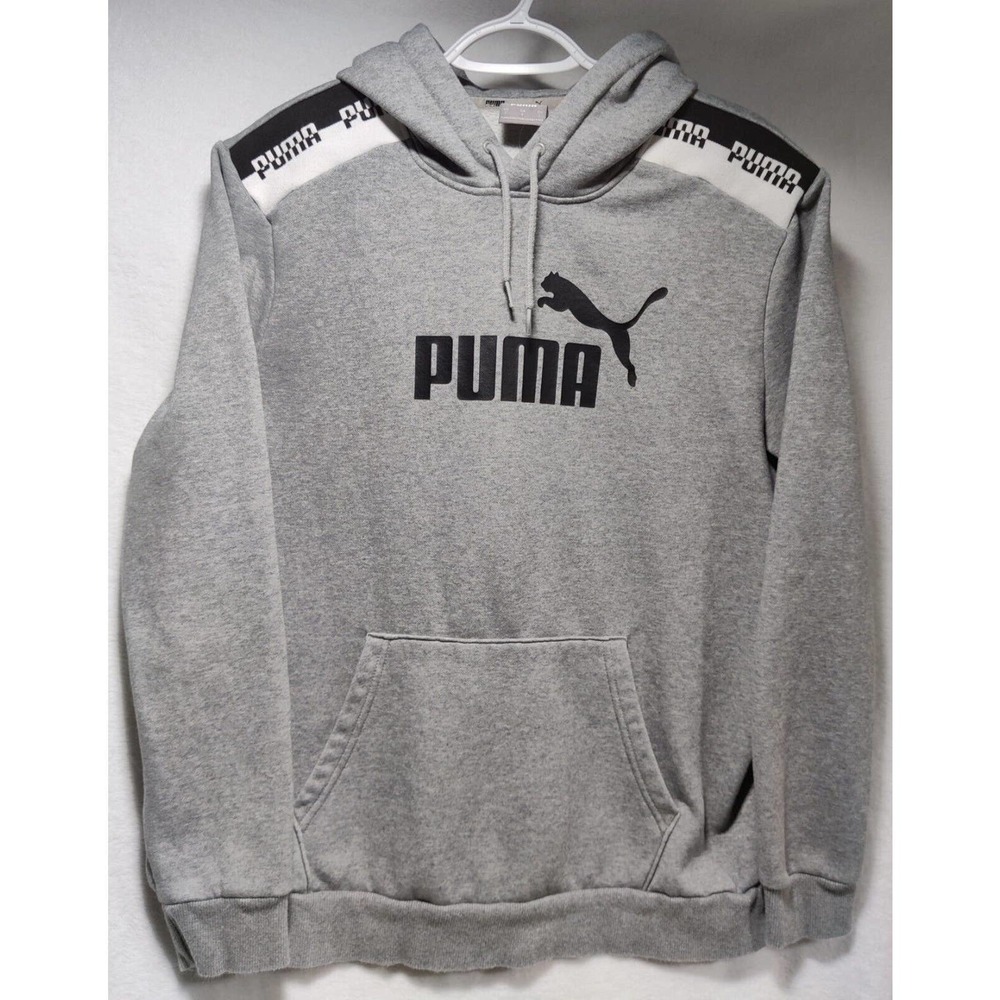 Puma hoodie shoulder detail Grey Gray white black size large l